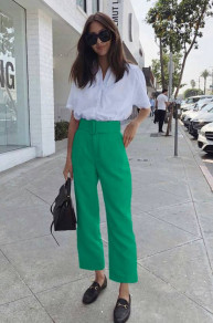 Дамски панталон с колан K6602 зелен 