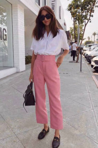 Дамски панталон с колан K6602 розов