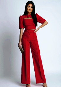 Дамски комплект блуза и панталон 24220 червен