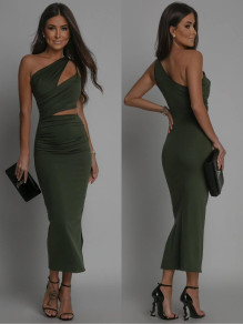 Дамска ефектна рокля K6381 тъмно зелен