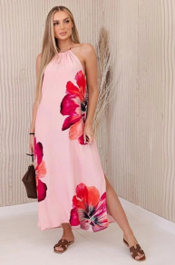 Дамска рокля с флорален принт K3198 розов