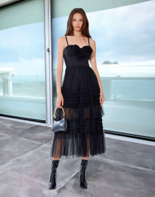 Дамска стилна рокля с тюл K7705 черен